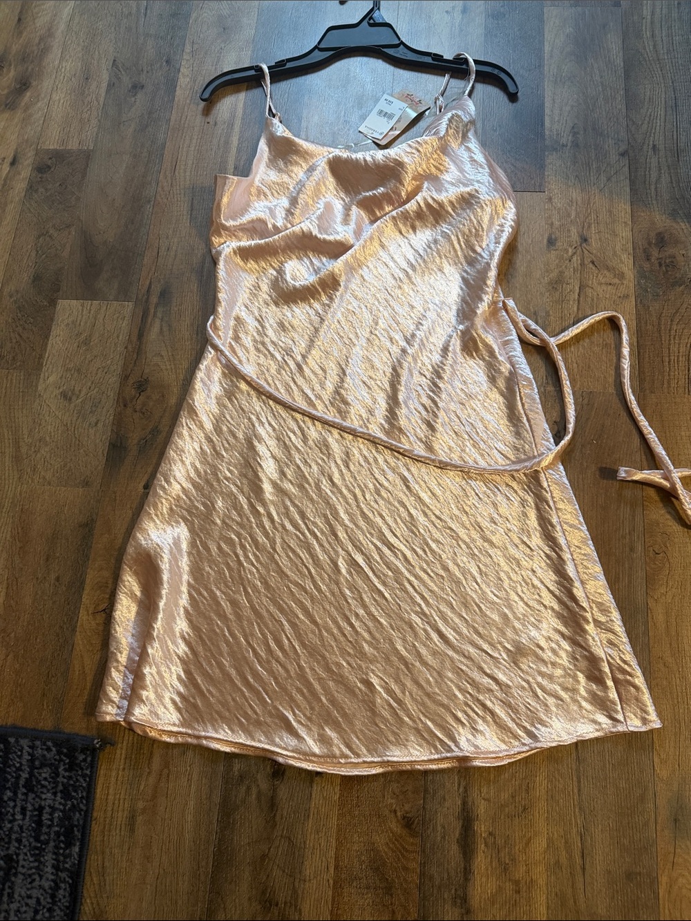 Satin Slip Prom Dress in Light Pink with Self-Tie Belt